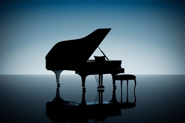 Grand piano on a concert stage